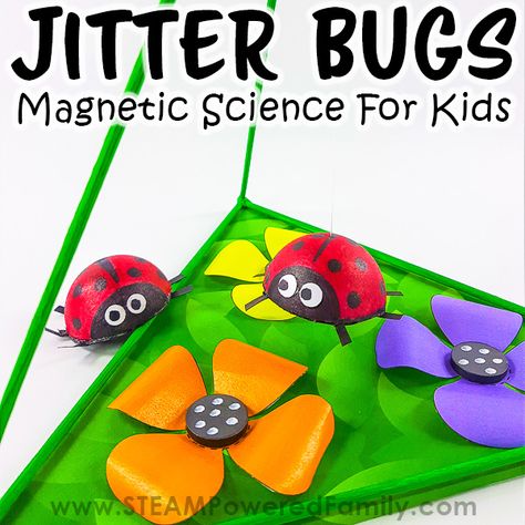 Learn about the invisible forces of magnets in this adorable and fun Jitter Bugs Magnet Science and STEM Project, building a magnetic toy. In this eye-opening project, you will see the magic of Magnetism in action. Magnets will cause a ladybug to fly and spin on its own as you build your very own magnetic toys. This is a fantastic STEM project for Elementary and Middle School. Jitter Bugs - Magnetic Science for Kids. Visit STEAMPoweredFamily.com for all the details. Magnet Experiments, Camping Activites For Kids, Magnet Science, Cycle For Kids, Magnets Science, Stem Projects For Kids, Magnet Toys, Bug Crafts, Stem Crafts