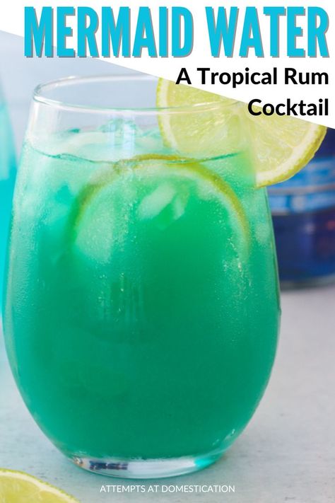 Mermaid Water Drink, Mixed Drinks Alcohol Recipes, Blue Curacao Drinks, Coconut Rum Drinks, Mermaid Drink, Mermaid Water, Cocktail Shots, Coconut Drinks, Blue Drinks