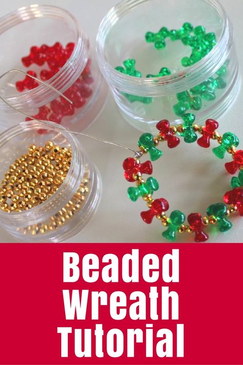 Beaded Wreath Tutorial • The Crafty Mummy Beaded Wreath, Popsicle Stick Christmas Crafts, Bead Wreath, Fun Winter Crafts, Beaded Christmas Decorations, Christmas Art Projects, Christmas Crafts For Toddlers, Beaded Angels, Holiday Beading