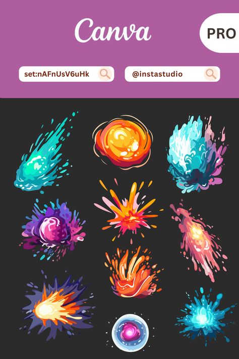 Game Magic Explosions Design Canva Graphic El Canva Posters Ideas, Magic Graphic Design, Element Magic, Font Canva Lettering, Elements Art, Magical Design, Graphic Shapes Design, Keyword Elements Canva, Canva Tips