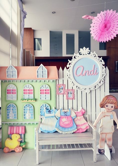 Doll House Party Theme, Dollhouse Birthday Party, Doll Party Theme, Baby Doll Party, Diy Kids Birthday Party, Doll Birthday Party, Audrey 2, Candy Land Birthday Party, Kids Doll House