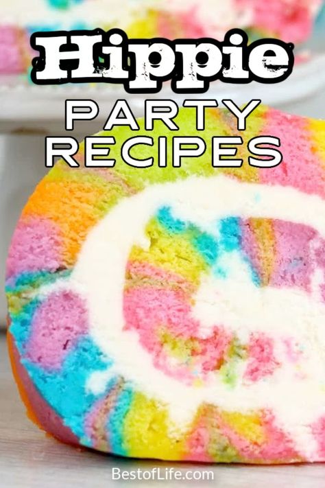 Hippy Party Theme Food, Groovy Party Drinks, Tie Dye Groovy Party, Tye Dye Food Ideas, Woodstock Party Food, Groovy Appetizers, Tie Dye Desserts, Retro Party Food Ideas, Groovy Party Snacks