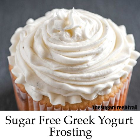 Sugar Free Greek Yogurt Frosting, perfect for making a cake or cupcakes taste even better! Greek Yogurt Frosting, Greek Yogurt Dessert, Yogurt Frosting, Low Carb Greek Yogurt, Sugar Free Frosting, Sugar Free Yogurt, Quick Baking, Yogurt Dessert, Sugar Free Baking