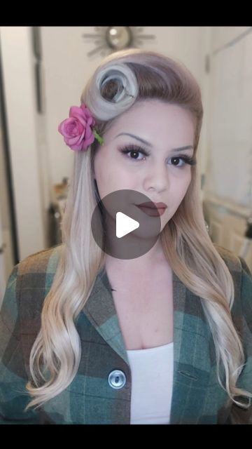 Daisy Verduzco 💈 on Instagram: "#pendleton #getreadywithme #pinupstyle #rockabillyhairstyle #pachucastyle #vintagehairstylist #grwmvideo #hairtutorials #blondehair #hairflowers" Rockabilly Hair Long, Pin Up Hair Tutorial, Pinup Hair Tutorial, Pinup Hair, Zoot Suit, Rockabilly Hair, Pin Up Hair, February 3, Retro Hairstyles