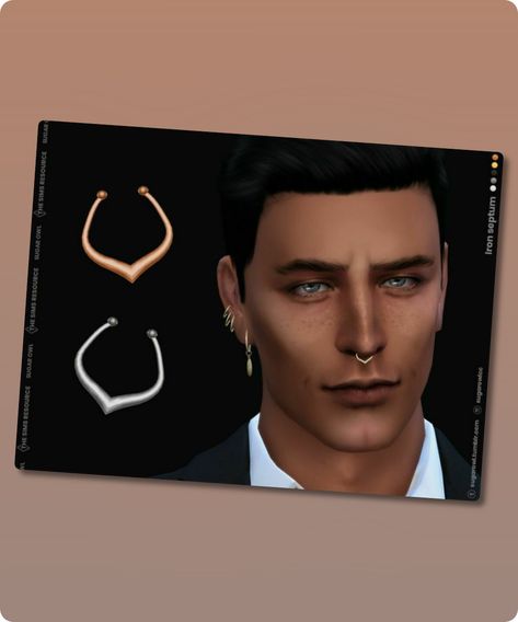 Sims 4 Iron septum Septum piercing ring for male and female sims. new mesh base game compatible all LODs 5 swatches HQ compatible all genders, unisex Teen Adult Elder custom thumbnails category: nose ring (left) Enjoy! Filesize: 111 KB Recoloring Allowed: Yes – Do not include mesh Polycount LOD 0 (highest): 352 Polycount LOD 1:Continue reading "Iron Septum" #sims #teen #sims4 #hq_mod #unisex #rings Septum Sims 4 Cc, Female Sims, Unisex Rings, Sims 4 Cc Download, Piercing Ring, Sims 4 Cc Finds, Septum Piercing, Cc Finds, Sims 4 Cc