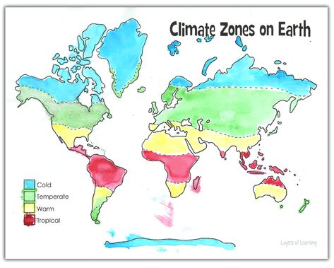 Color A Map of Climate Zones - Layers of Learning Project Based Learning Kindergarten, Science Materials, Ias Study Material, 4th Grade Math Worksheets, Map Worksheets, Climate Zones, Black Color Hairstyles, Color Hairstyles, Weather And Climate