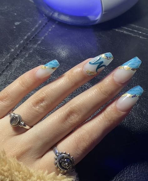 blue nail, nails inspo aesthetic, aesthetic nails, nail designs, m initial nails, initial nails inspo, initial nails letter m, letter m, blue nails gold foil, gold foil nails, fancy nails, nails inspo, inspo for nails, nails, blue, nails, acrylic, gel nails inspo, ballerina nails inspo, medium length nails, initials nails, m initial nails aesthetic, m Nail Inspo With Initial, Nails Initials, Cute Red Nails, Light Blue Nails, Purple Acrylic Nails, Makeup Hacks Beauty Secrets, Red Acrylic Nails, Purple Nail Designs, Ombre Acrylic Nails