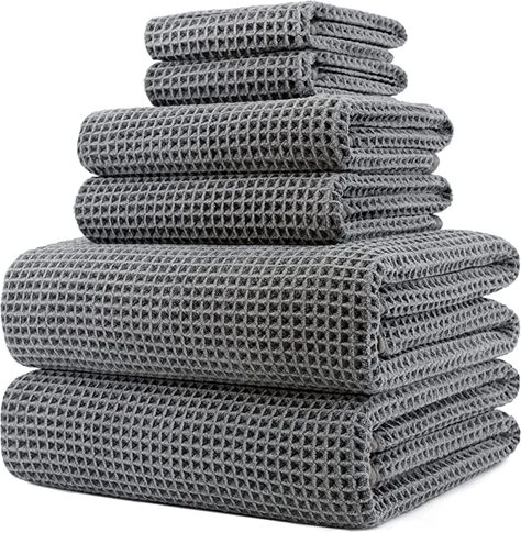 Amazon.com: Polyte Oversize, 60 x 30 in., Quick Dry Lint Free Microfiber Bath Towel Set, 6 Piece (Gray, Waffle Weave) : Home & Kitchen Waffle Towels, Green Bath Towels, Microfiber Bath Towels, Fluffy Towels, Dryer Balls, Gray Towels, Microfiber Towel, Drying Towels, Cotton Bath Towels