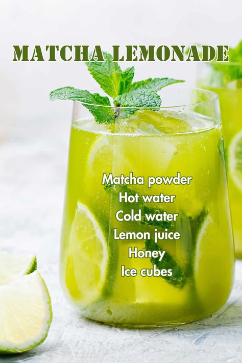 A vibrant glass of Matcha Lemonade, featuring a blend of matcha and citrus for a refreshing, energizing twist. Matcha Lemonade Recipe, Matcha Iced Tea, Lemon Powder, Matcha Lemonade, Make Matcha, Powder Drink, Basil Lemonade, Mint Smoothie, Mojito Mocktail