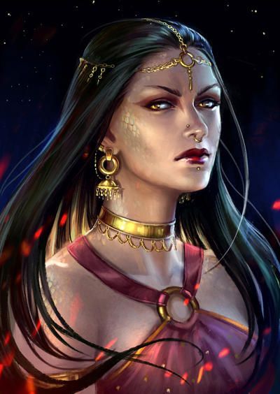 Yuan-ti Female, Yuan-ti Pureblood Female, Dnd Yuan Ti, Yuan Ti, Fantasy Portraits, Fantasy Races, Dungeons And Dragons Characters, Fantasy Rpg, Fantasy Inspiration