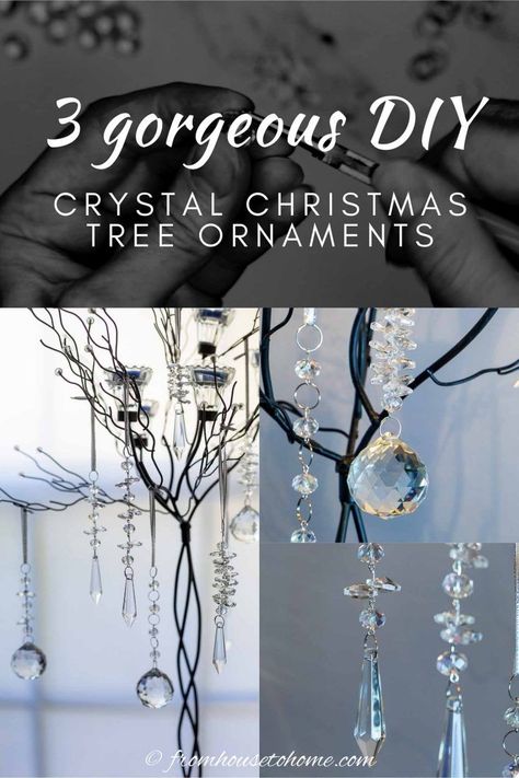 Crystal Ornaments Diy, Diy Icicle Ornaments, Chandelier Ornaments, Christmas Tree Goals, Crystal Christmas Ornaments, Glam Christmas Decor, Ornaments Ideas, Crystal Diy, Handmade Chandelier