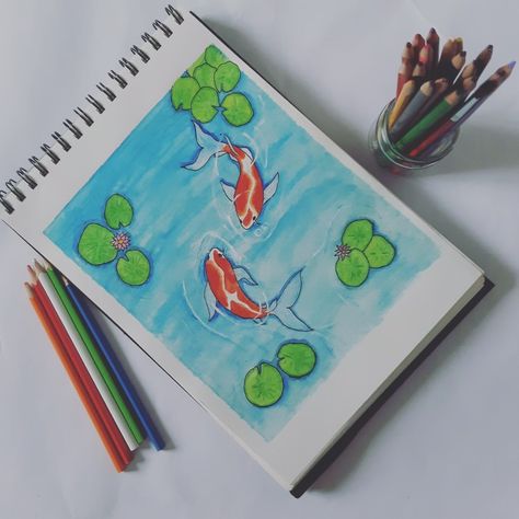 Mindfulness Painting, Marker Art Drawing, Drawing Alcohol, Love In Japanese, Koi Fish Colors, Drawing Fish, Koi Fishes, Ocean Stuff, Coy Fish