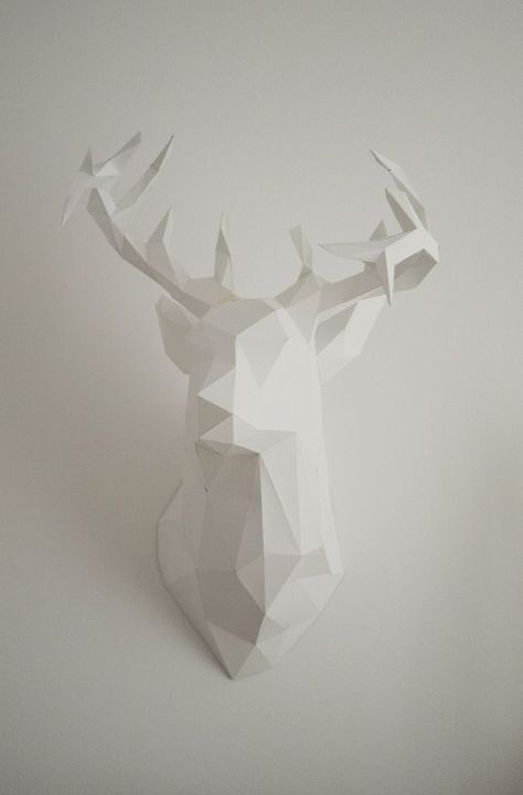 Geometric Deer Head, Paper Mask Template, Reindeer Head, Christmas Apartment, Geometric Sculpture, Origami 3d, Paper Tree, Paper Animals, Diy 3d