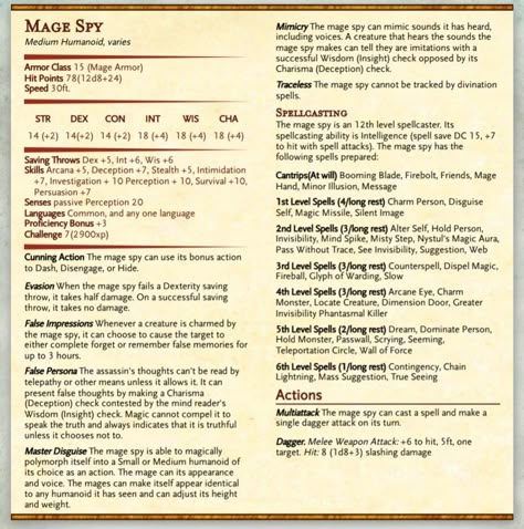 Dnd Npcs Stats, Custom Creatures, Dnd City, Dnd Stat Blocks, Dnd Enemies, Thieves Guild, Stat Block, Dnd Dm, Dnd Stats