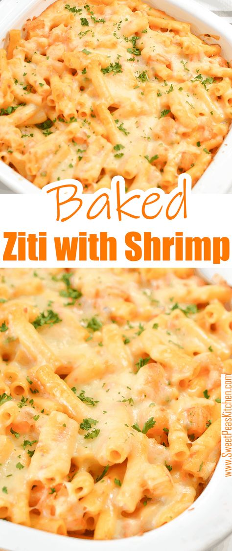 Baked Ziti with Shrimp Baked Ziti With Shrimp, Shrimp Ziti Pasta, Baked Shrimp Casserole, Ziti Pasta Recipes, Baby Shrimp Recipes, Shrimp Casserole Recipes, Shrimp Casserole, Ziti Recipe, Ziti Pasta