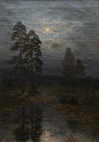 Moonlit Landscape Paintings, Abyss Painting, Moonlit Landscape, Dark Forest Aesthetic, Moonlight Painting, Baroque Painting, Baroque Art, Moon Painting, Beautiful Painting