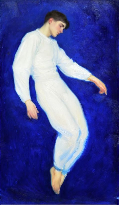 Night 80x45 2023. Arcadia Gallery | 1_st gallery Figural Painting, Rennaissance Art Man, Cloth Painting, Queer Illustration, Queer Classical Art, Disturbing Classical Art, Old Queer Art, Ghostly Figure Art, Rennaissance Art