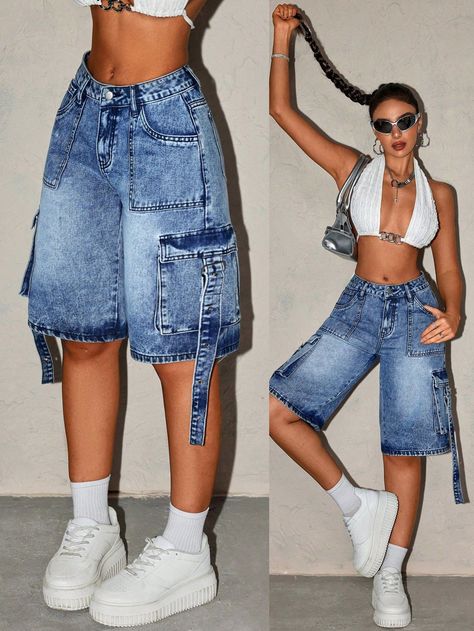 Styling Denim Shorts, Dope Fashion Outfits, Short Large, Street Style Outfits Casual, Shein Icon, Effortlessly Chic Outfits, Tomboy Style Outfits, Easy Trendy Outfits, Shorts Denim