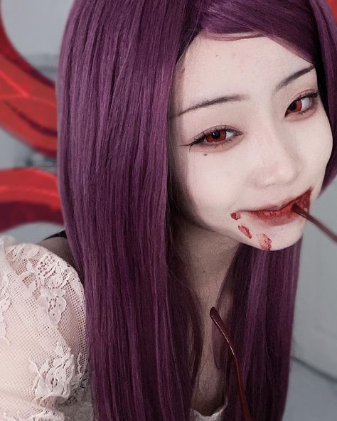 Girl Halloween Makeup, Anime Purple Hair, Closet Cosplay, Tokyo Ghoul Cosplay, Pretty Halloween, Halloween Makeup Inspiration, School Looks, Dye My Hair, Cute Cosplay