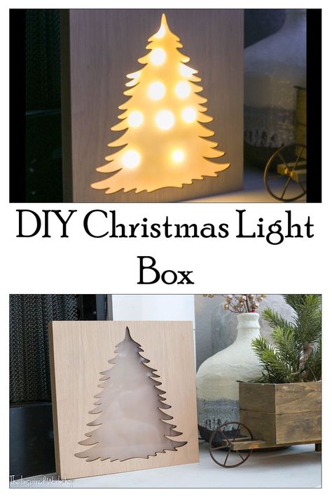 This Christmas light box is such a fun Christmas craft that makes beautiful Christmas decor! Light the Christmas tree up or keep it off, either way, it looks great! Keep this tree light box up into the winter as winter decor as well! Keep the beautiful glow all holiday season! Rental Home Decor, Workshop Projects, Diy Christmas Lights, Build Projects, Simple Crafts, Tree Light, Holiday Crafts For Kids, Rental Decorating, Project Plans