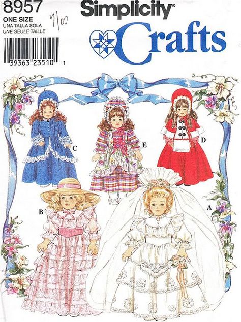 Simplicity 8957 | Flickr - Photo Sharing! Bo Peep Dress, Greek Wedding Dresses, Southern Belle Dress, Doll Wedding Dress, Colonial Dress, Doll Clothes Pattern, American Girl Doll Clothes Patterns, Wedding Dress Patterns, Victorian Dolls