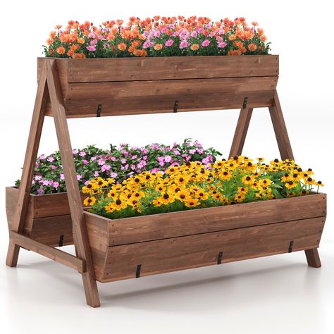 PRICES MAY VARY. Naturally Durable Material: The raised garden bed is crafted with 100% natural fir wood, which is not easy to deform or crack, offering durability and longevity. Furthermore, it adopts a waterproof painted wood surface, ensuring long-term outdoor use. Ample Planting Space: The vertical raised garden bed comes with 3 separate planter boxes, keeping sections divided and organized while allowing you to cultivate various plants, such as flowers, herbs, vegetables, fruits, succulents Elevated Planter Box, Wooden Planter Boxes, Tiered Garden, Wooden Planter, Wood Planter Box, Porch And Balcony, Raised Planter, Planter Stand, Wooden Planters