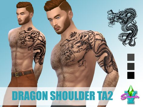 The Sims Resource - SimmieV Dragon Shoulder Ta2 Sims 4 Cc Dragon Tattoo, Sims 4 Shoulder Tattoo, Sims 4 Dragon Tattoo, Male Eyelashes, Ts4 Cc Boy, Sims 4 Cc Tattoo Male, Sims 4 Tattoos Male, Sims 4 Dragon, Sims Tattoos