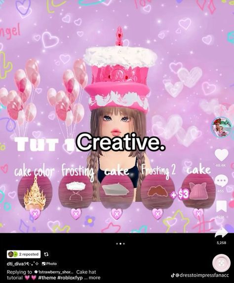 Cake Hat, Fancy Dress Code, Blocksburg Room Ideas￼, Hat Tutorial, Aesthetic Roblox Royale High Outfits, Baddie Outfits Ideas, Combo Dress, Free Play, Royal Outfits