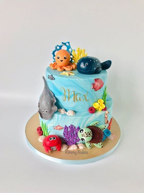 Sea Animal Cake Ocean Themes, Birthday Cake Under The Sea, Sea Animal Birthday Cake, Under The Sea Birthday Cake Boy, Under The Sea Cake Boy, Sea Theme Birthday Cake, Ocean Theme Birthday Cake, Sea Animal Cake, Sea Animals Cake