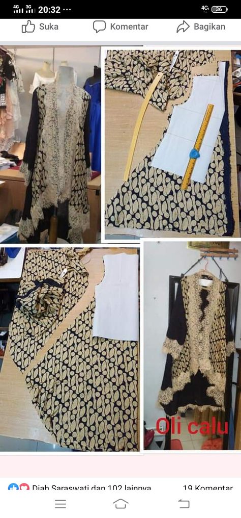 Pola Outer Batik, Outer Batik, Outer Cardigan, Fashion Drawing Tutorial, Sewing Easy Diy, Stitching Dresses, Sewing Clothes Women, Batik Fashion, Diy Sewing Pattern