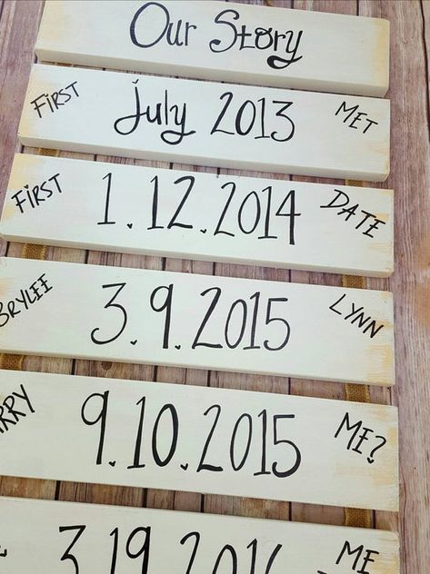 Our Story Sign, Important Dates Sign, Shopping Gifts, Middle Names, Diy Anniversary, Custom Wooden Signs, Gift Valentine, Mothers Day Quotes, Sign Wedding