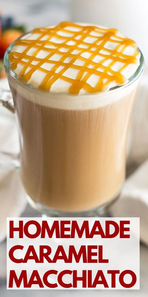 Diy Caramel Macchiato Creamer, Starbucks Caramel Macchiato Recipe, Homemade Caramel Macchiato, Starbucks Caramel Macchiato, Baking Mischief, Caramel Macchiato Recipe, Diy Caramel, Easy Breakfast Sandwich, Macchiato Recipe