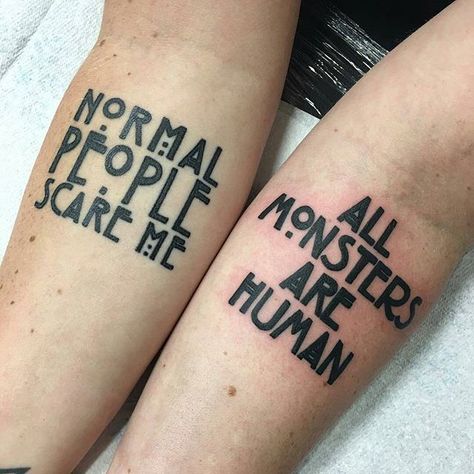 i would get the all monsters are human part on the end of my neck where my shoulder blades meet. American Horror Story Tattoo, Sick Tattoos, Family Quotes Tattoos, Bestie Tattoo, Tattoo Board, Hand Drawings, Witch Tattoo, Tattoo Quotes For Women, Omerta Tattoo