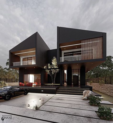 Rectangle House Exterior, Villa Modern Exterior, Mass Housing, Rectangle House, Villa Modern, Gable House, Duplex Design, Compact House, Modern Villa Design