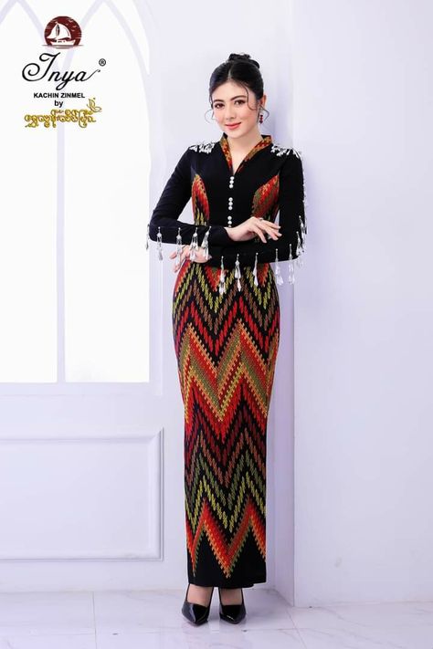 Kachin Traditional Dress Design, Chin Dress Myanmar, Kachin Traditional Dress, Kachin Dress Design, Traditional Dress Design, Kachin Dress, Myanmar Clothes, Traditional Dresses Designs, Myanmar Traditional