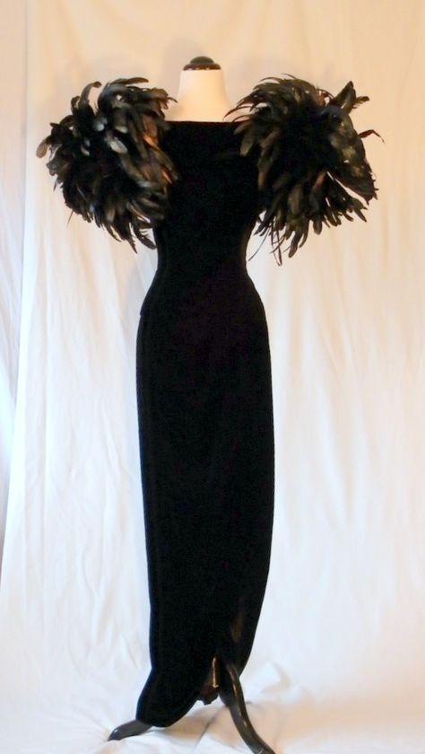 Victor Costa Evening Gown Feather Evening Gown, Victor Costa Dress, Vintage Frocks, Evening Gown Black, Feather Gown, Victor Costa, January 5th, Old Hollywood Style, Black Clothes