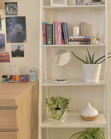 Room, aesthetic room, cute room, books, bookshelf, ladder shelf, room inspo, room inspiration, sunny room, rwrb, they both die at the end, the song of Achilles, anime room, plant room, plants, Bedroom Shelves Aesthetic, Shelf Inspo Aesthetic, Shelves In Bedroom Aesthetic, Shelf Ideas For Bedroom, Shelf Decor Bedroom Aesthetic, Standing Shelf Decor, Aesthetic Shelf, Shelf Aesthetic, Shelf Decor Bedroom