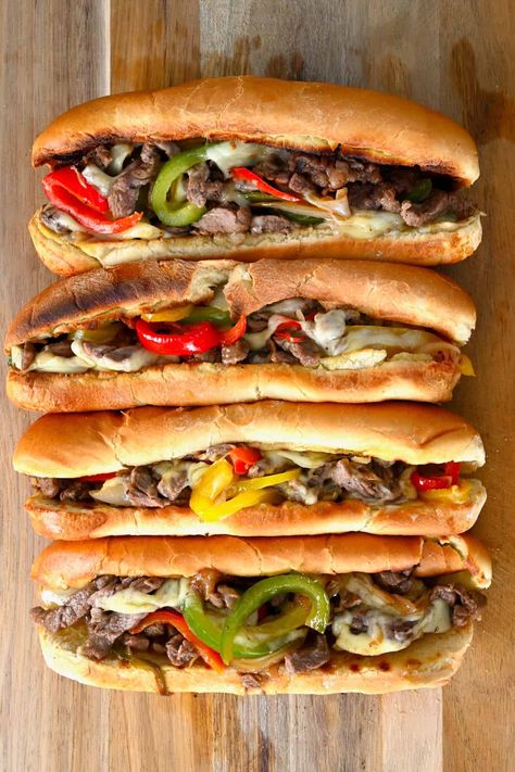 Get an authentic taste of one of the USA's most popular regional sandwiches with my homemade Philly cheesesteak recipe – the perfect Philly cheesesteak sandwich for impressing a crowd. Phillies Cheesesteak Sandwich, Cheesesteak Recipes, Steak Subs, Philly Cheese Steak Sandwich Recipe, Homemade Philly Cheesesteak, Camp Living, Sandwich Pictures, Bagel Sandwiches, Farmhouse Recipes