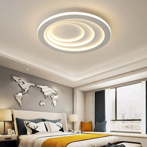 Orren Ellis Louine 1 - Light 22.44'' Unique/Statement Circle Flush Mount | Wayfair Modern Living Room Ceiling, Round Led Ceiling Light, Round Ceiling Light, Traditional Lamps, Bedroom Light Fixtures, Modern Led Ceiling Lights, Ceiling Lamps Bedroom, Led Ceiling Lamp, White Lamp