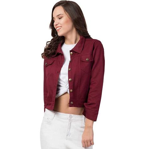 Maroon Denim Jacket, Maroon Jacket, Women Jackets, Women Jacket, Self Design, Jacket For Women, Denim Jacket Women, Product Name, Crop Jacket