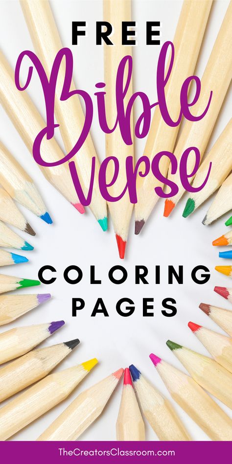 Photo of colored pencils and the caption, "Free Bible verse coloring pages." Bible Coloring Pages For Adults, Free Printable Christian Coloring Pages, Christian Coloring Pages For Adults, Kids Bible Verses, Free Bible Journaling Printables, Bible Journaling Pages, Scripture Coloring Pages, Scripture Coloring Sheets, Free Coloring Pages For Adults