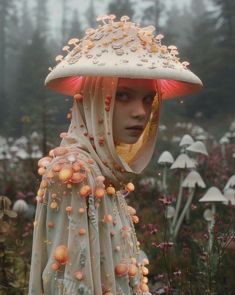 Dark Mushroom Cosplay, Inky Cap Mushroom Costume, Mushroom Photoshoot, Forest Fairy Aesthetic Clothes, Sprite Costume, Mushroom Mask, Mushroom Fashion, Mushroom Makeup, Mushroom Halloween