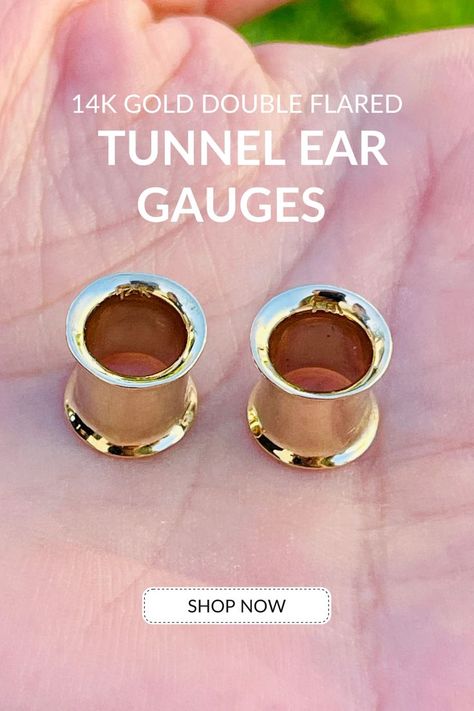 14K Solid Gold Double Flared Tunnel Ear Gauges | Hypoallergenic & Elegant Body Modification, Upgrade Your Look, Ear Gauges, Ear Piercing, Body Modifications, Miami Florida, Sensitive Ears, Ear Piercings, Or Rose