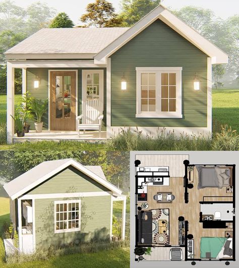 House 80m2 Plan, Small Cute House Design, Sims 4 Tiny House Ideas Layout, Mini Home Layout, Small House Two Story, Tiny Home Exterior Ideas, The Sims 4 Starter Home, Sims Tiny House, 2 Bedroom Tiny House