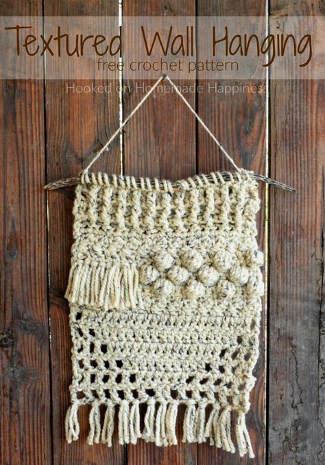 Textured Wall Hanging Crochet Pattern | Hooked on Homemade Happiness Textured Wall Hanging, Boho Bunting, Wall Hanging Crochet, Crochet Wall Hanging, Hanging Crochet, Crochet Wall Art, Crochet Dreamcatcher, Crochet Decor, Hanging Ideas