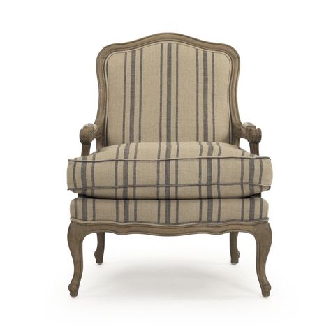 New Arzola Armchair Accent Chairs. Fashion is a popular style Country Armchair, Stripe Chair, Weathered Wood Finish, Elegant Outdoor Furniture, Wood Lounge Chair, French Arm Chair, Love Chair, Carved Legs, Linen Armchair