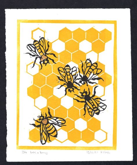 Beehive Linocut, Bees And Honey, Manchester Bee, Lino Cuts, Silkscreen Printing, Lino Printing, Linocut Printmaking, Lino Art, Art Appliqué