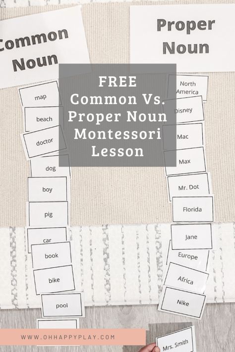 FREE Printable Worksheet Activity For Common And Proper Noun Lesson / Montessori At Home Common Vs Proper Nouns, Proper Nouns Activity, Nouns Lesson, Proper Nouns Worksheet, Nouns Activities, Teaching Board, Montessori At Home, Montessori Teaching, Common And Proper Nouns