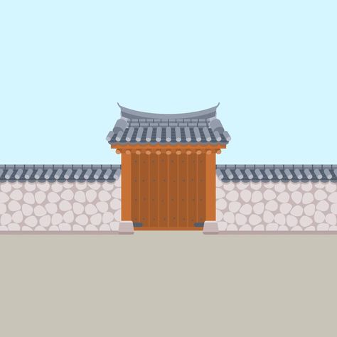 Editable Traditional Korean Hanok Gate Building Vector Illustration for Artwork Element of Oriental History and Culture Related Design Hanok House, Building Vector, Window Illustration, Gate Decoration, Building Illustration, Traditional Building, House Illustration, Traditional Korean, Kids Artwork