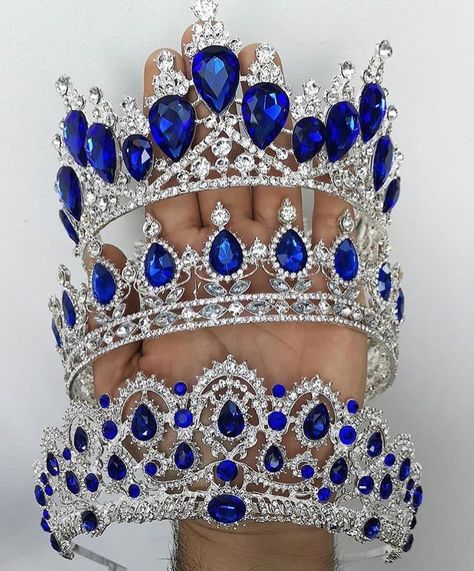 Quince Jewelry, Royal Blue Quince, Blue Sweet 16, Gaun Abad Pertengahan, Quinceanera Jewelry, Quinceanera Tiaras, Quinceanera Crown, Crystal Crown Tiaras, Tiara Accessories